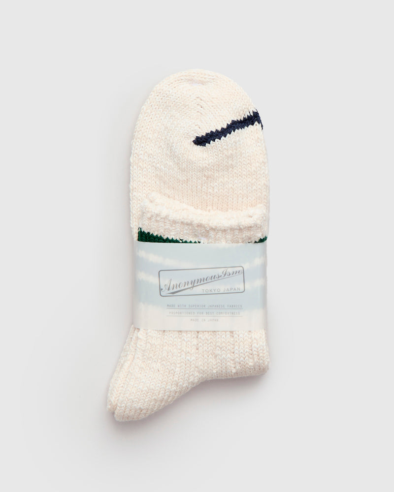 3 Line Quarter Length Sock in Green/Navy