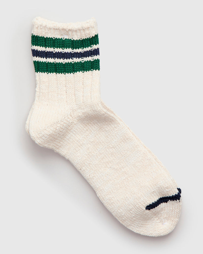 3 Line Quarter Length Sock in Green/Navy