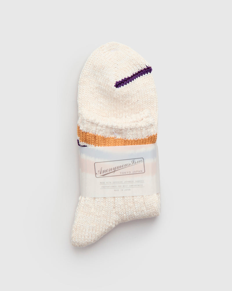 3 Line Quarter Length Sock in Yellow/Purple