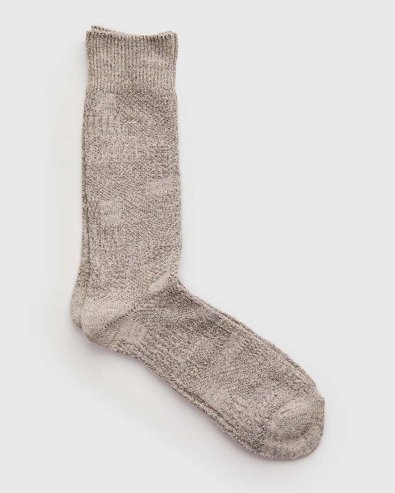 Linen Sashiko Crew Socks in Beige