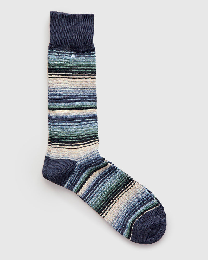 Sarape Stripes Crew Sock in Blue Beige