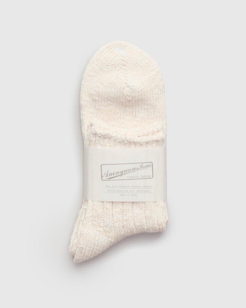 Slub Quarter Length Sock in Off White