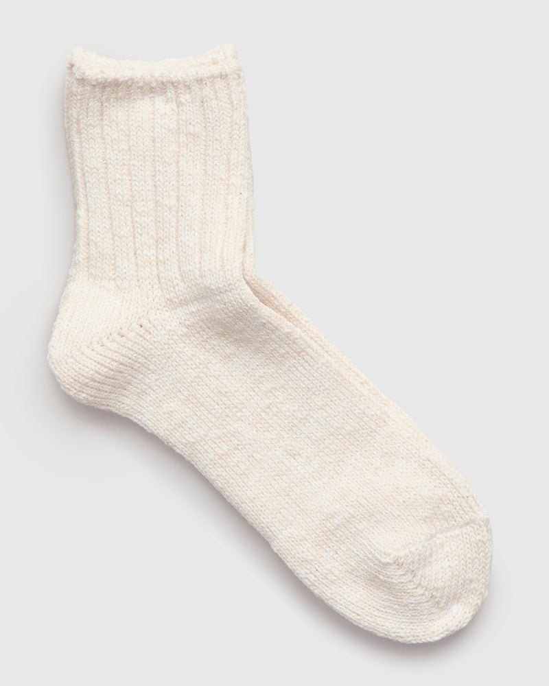 Slub Quarter Length Sock in Off White