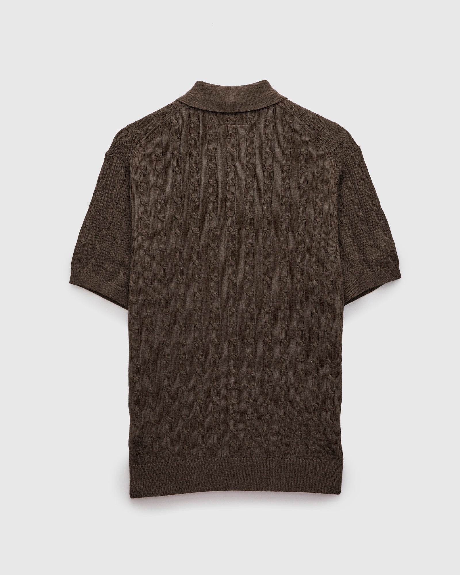 Cable Knit Polo Short Sleeve Sweater in Brown – Blue Owl Workshop
