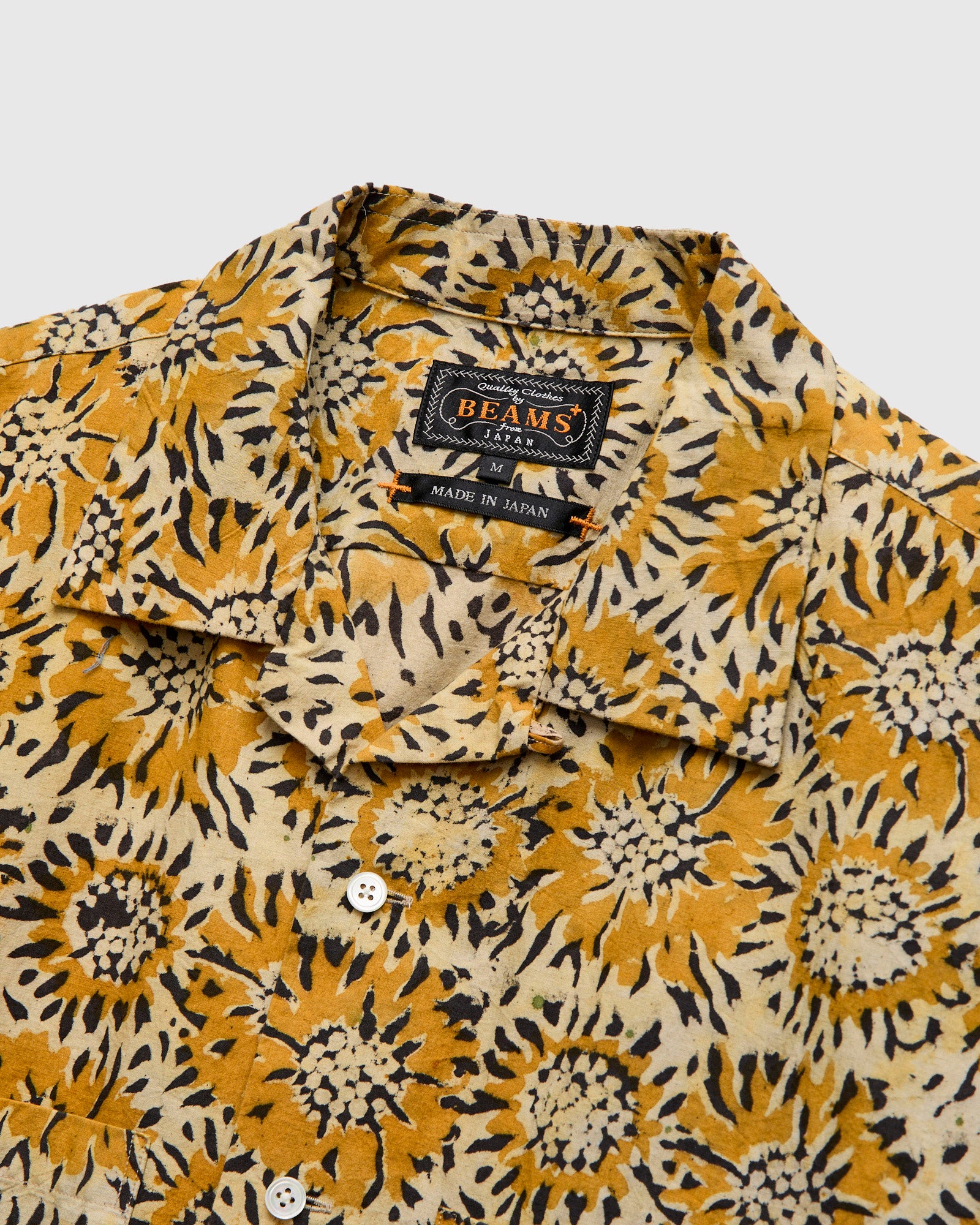 【YELLOW】Open Collar Block Print Sun Flower Sun Flower Block Print Open Collar Shirt in Yellow – Blue Owl Workshop