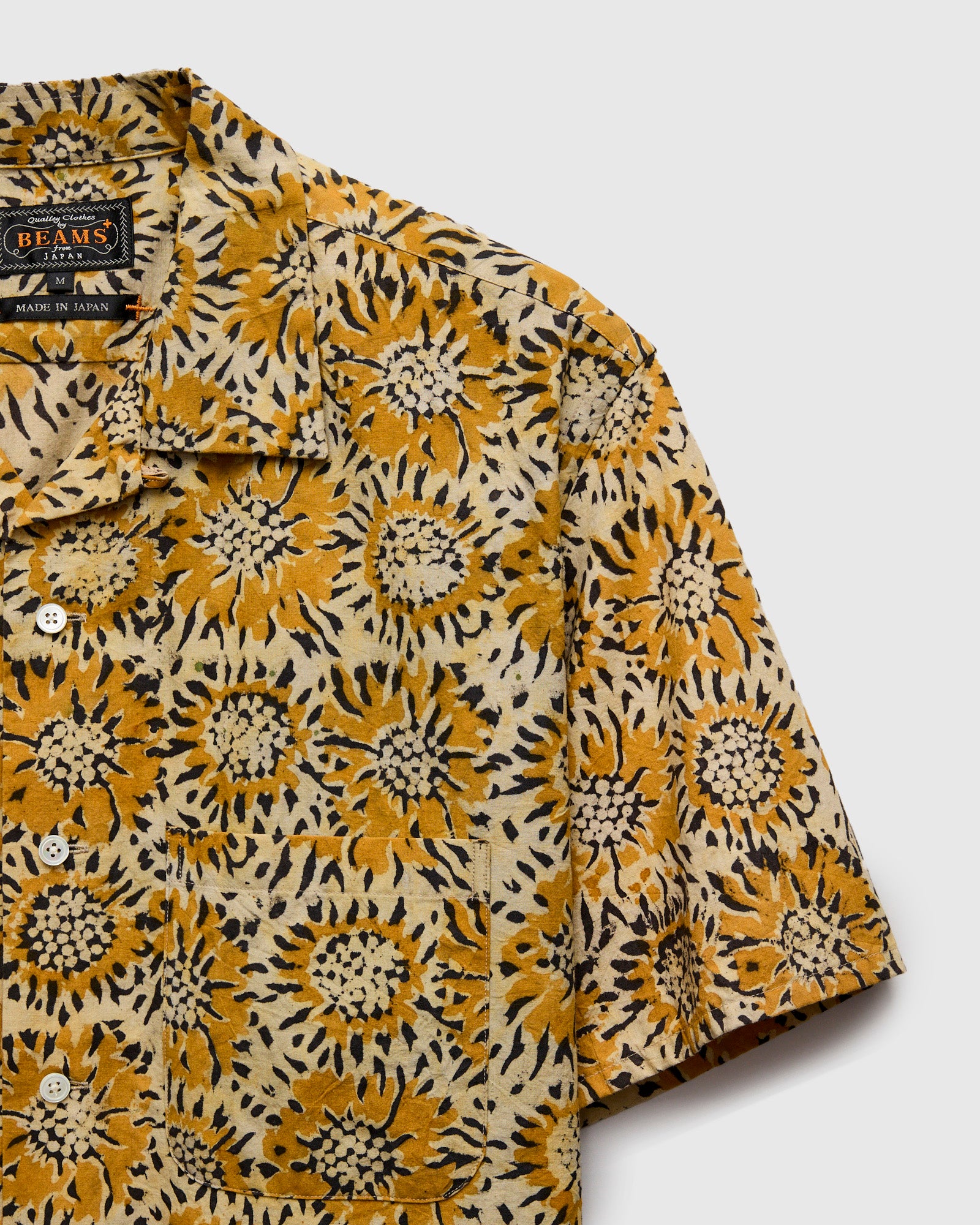 Sun Flower Block Print Open Collar Shirt in Yellow – Blue Owl Workshop