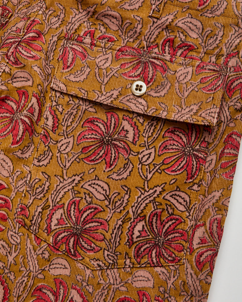 Fatigue Shorts in Khaki Floral Corduroy