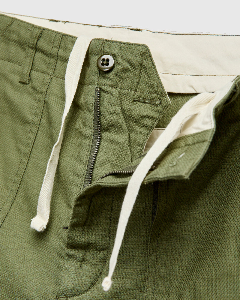 Fatigue Shorts in Olive Cotton Linen Java Cloth