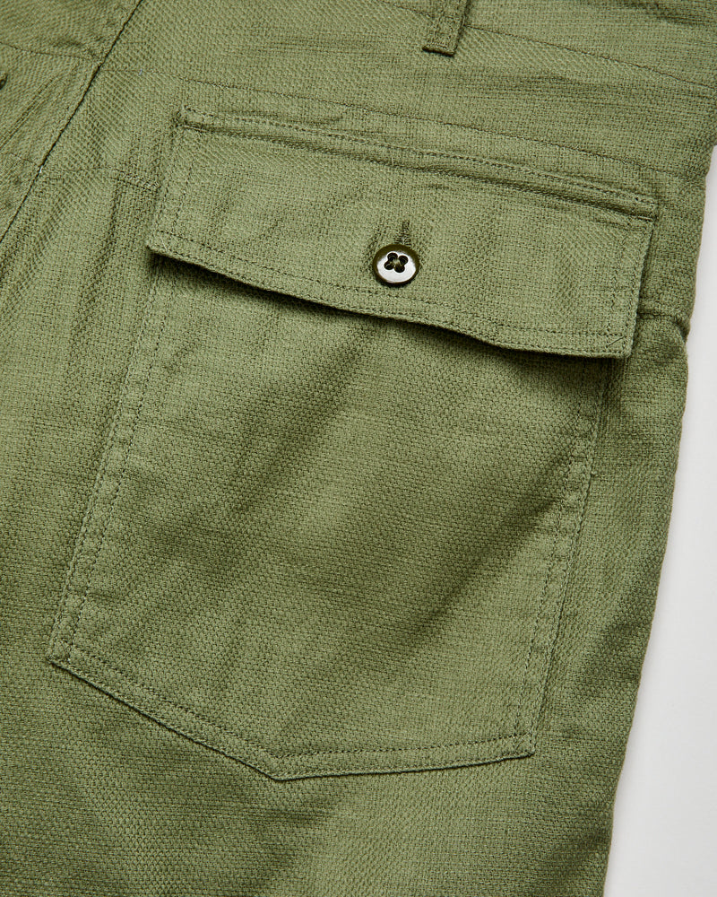 Fatigue Shorts in Olive Cotton Linen Java Cloth