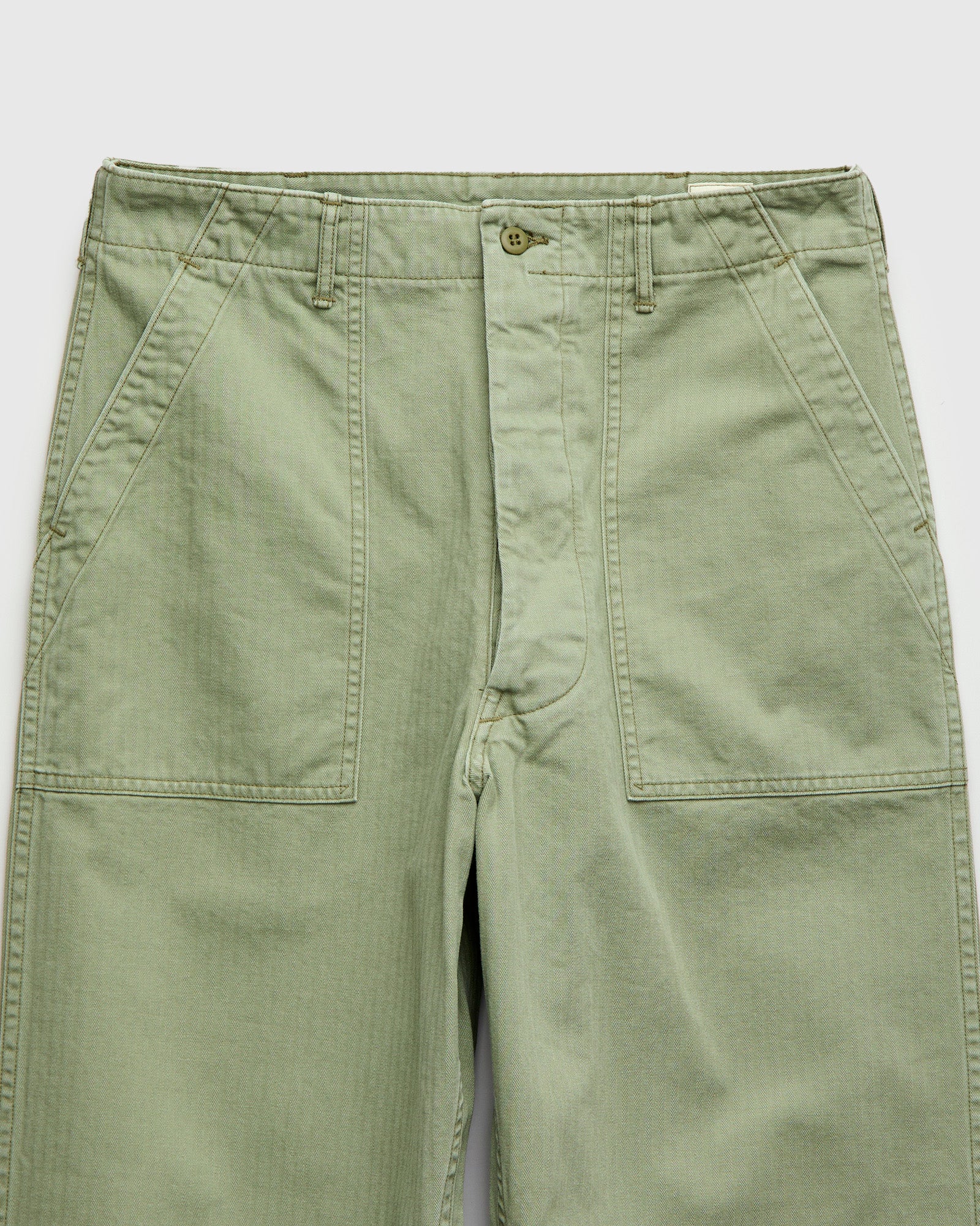 オアスロウ HERRINGBONE SUMMER FATIGUE PANTS orSlow - Summer Fatigue Pants - Green Herringbone Twill – Withered Fig