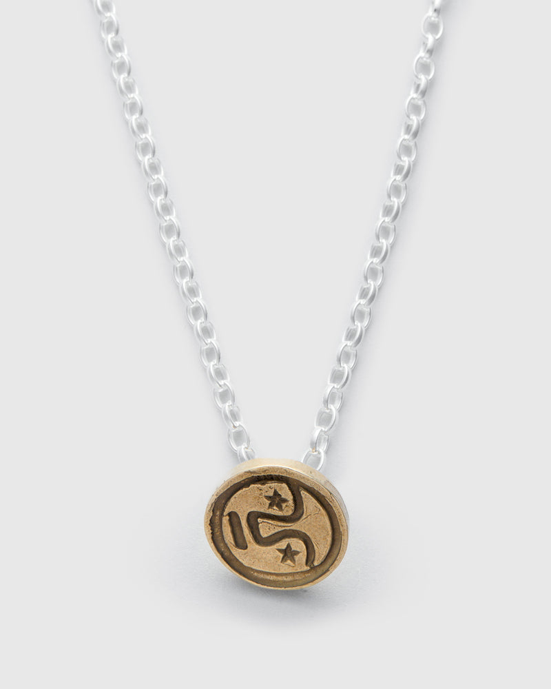 Penna Button Necklace in Brass and Silver