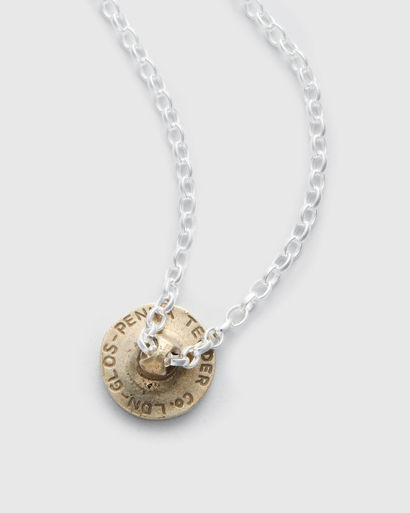 Penna Button Necklace in Brass and Silver