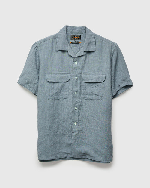 1/40 Linen Open Collar Shirt in Sax