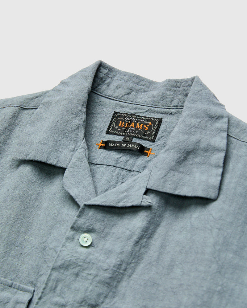 1/40 Linen Open Collar Shirt in Sax