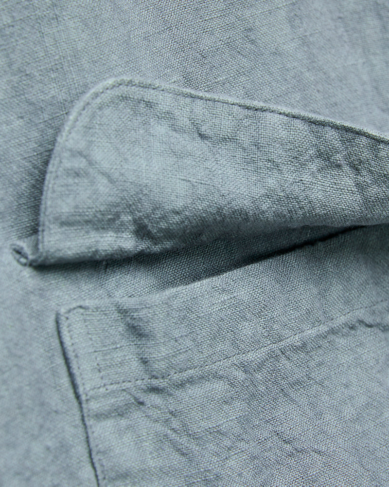 1/40 Linen Open Collar Shirt in Sax