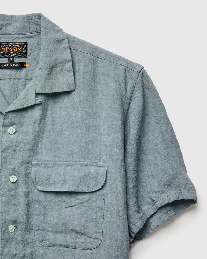 1/40 Linen Open Collar Shirt in Sax
