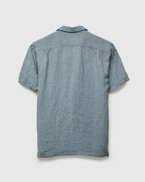 1/40 Linen Open Collar Shirt in Sax