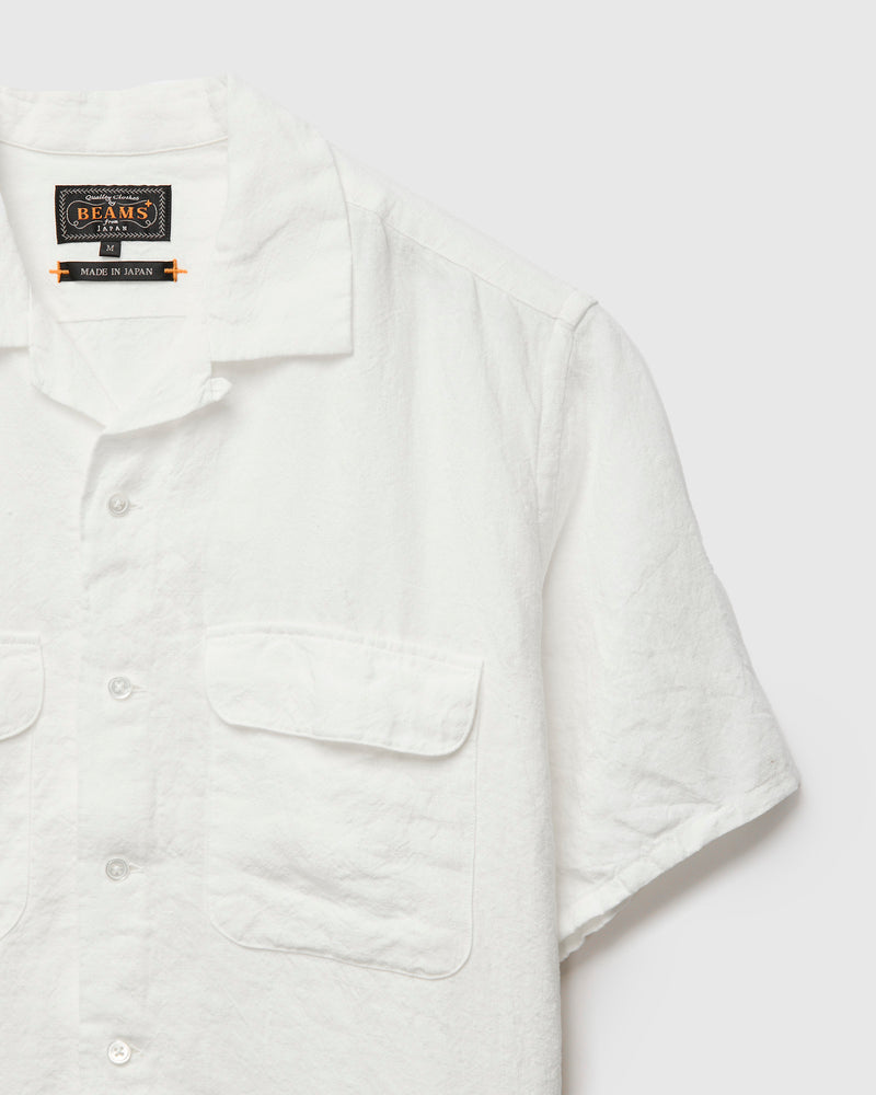 1/40 Linen Open Collar Shirt in White