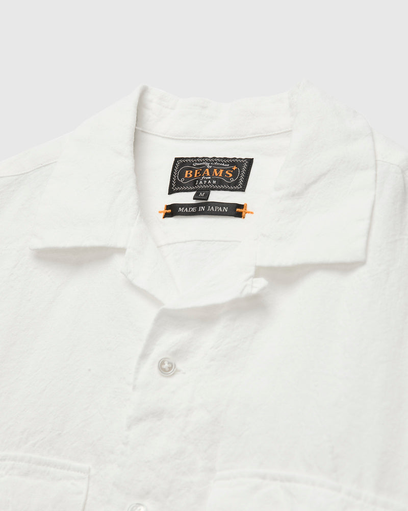 1/40 Linen Open Collar Shirt in White