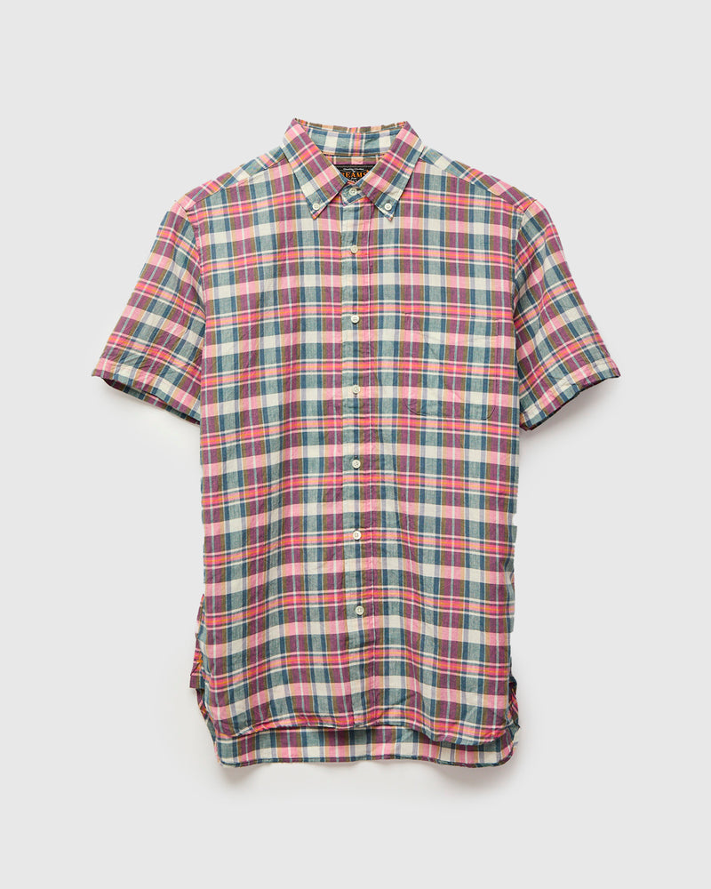 Madras Short Sleeve Button-Down Shirt in Pink