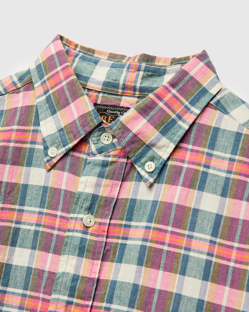 Madras Short Sleeve Button-Down Shirt in Pink