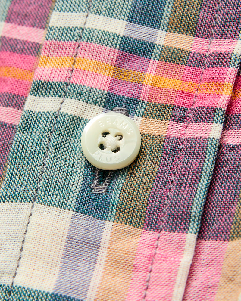 Madras Short Sleeve Button-Down Shirt in Pink