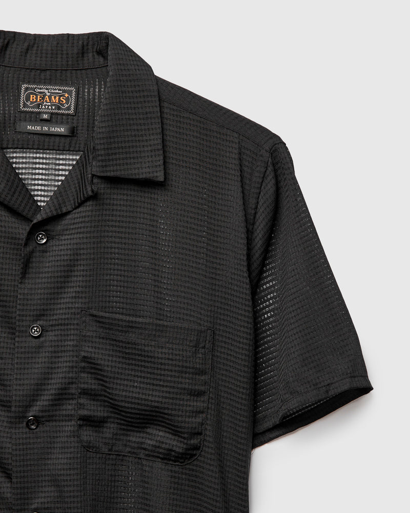 Mesh Open Collar Shirt in Black