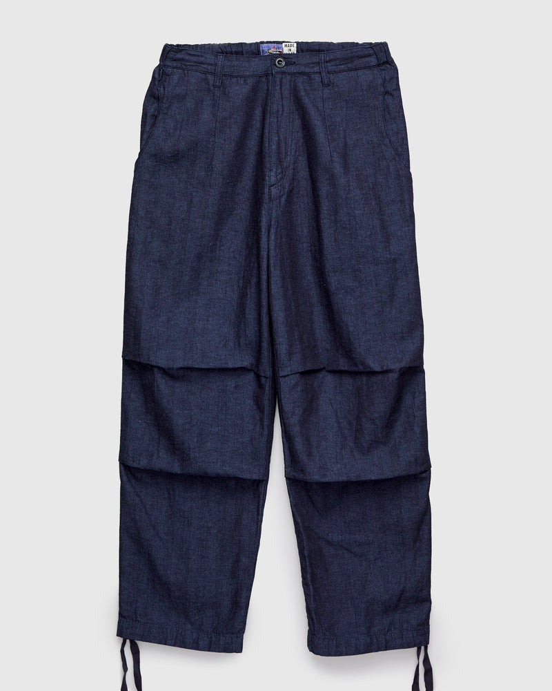 Linen Herringbone Pleated Knee Trousers in Indigo
