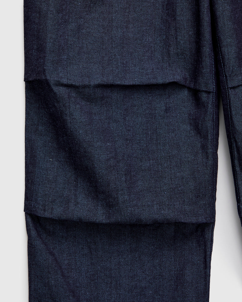 Linen Herringbone Pleated Knee Trousers in Indigo