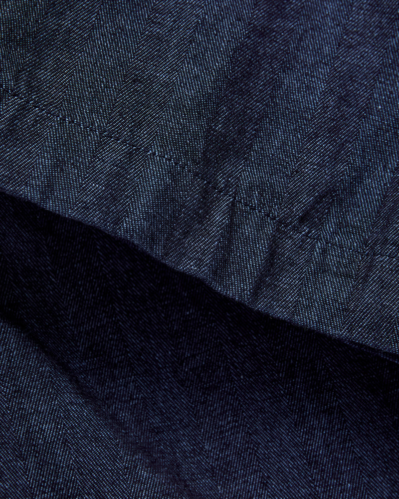 Linen Herringbone Pleated Knee Trousers in Indigo
