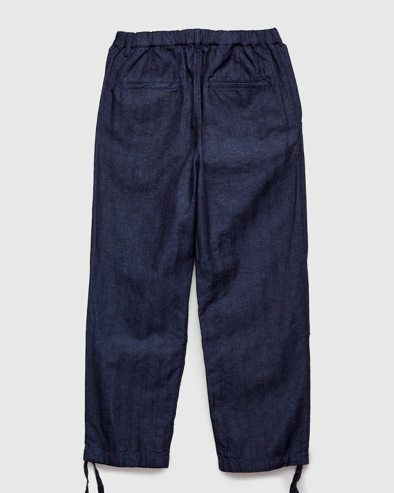 Linen Herringbone Pleated Knee Trousers in Indigo