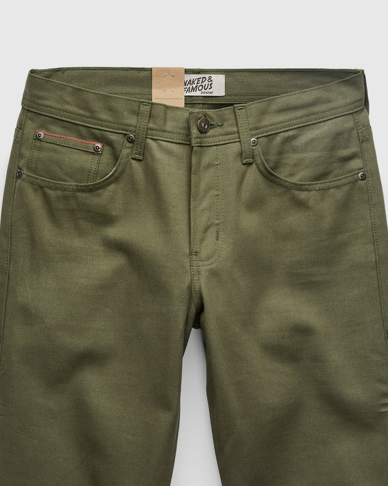 10oz Selvedge Army Green Duck Canvas - Weird Guy Fit