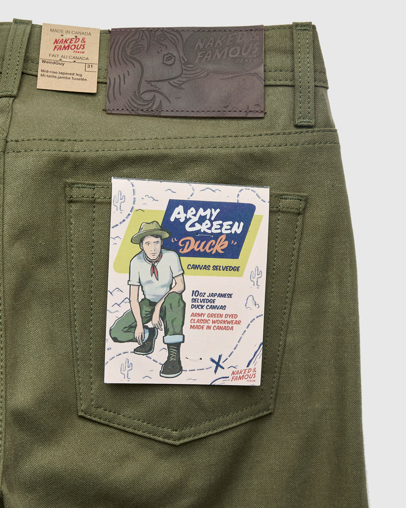 10oz Selvedge Army Green Duck Canvas - Weird Guy Fit