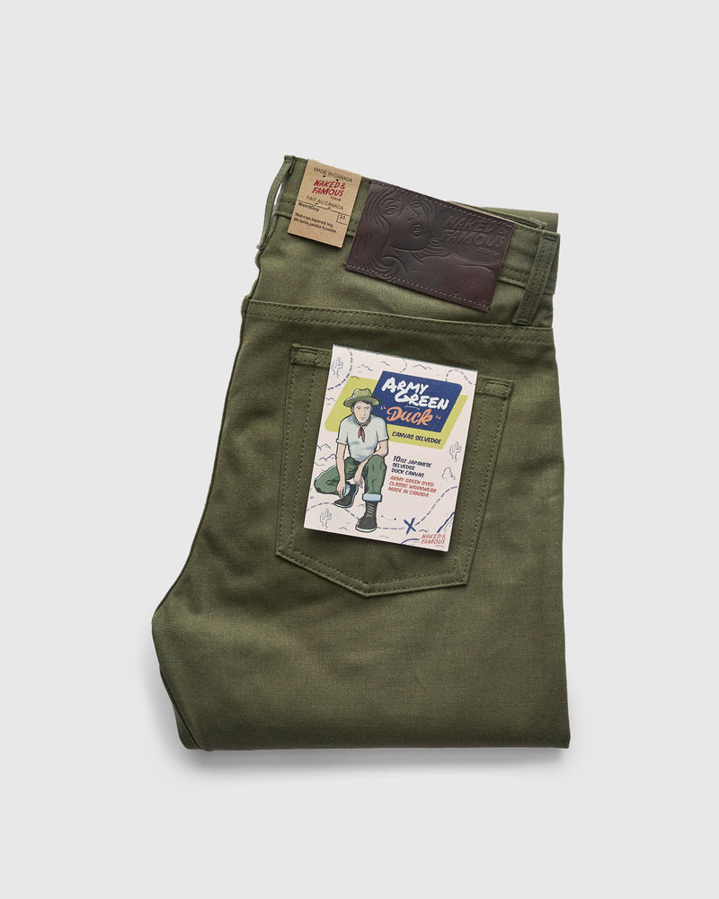 10oz Selvedge Army Green Duck Canvas - Weird Guy Fit