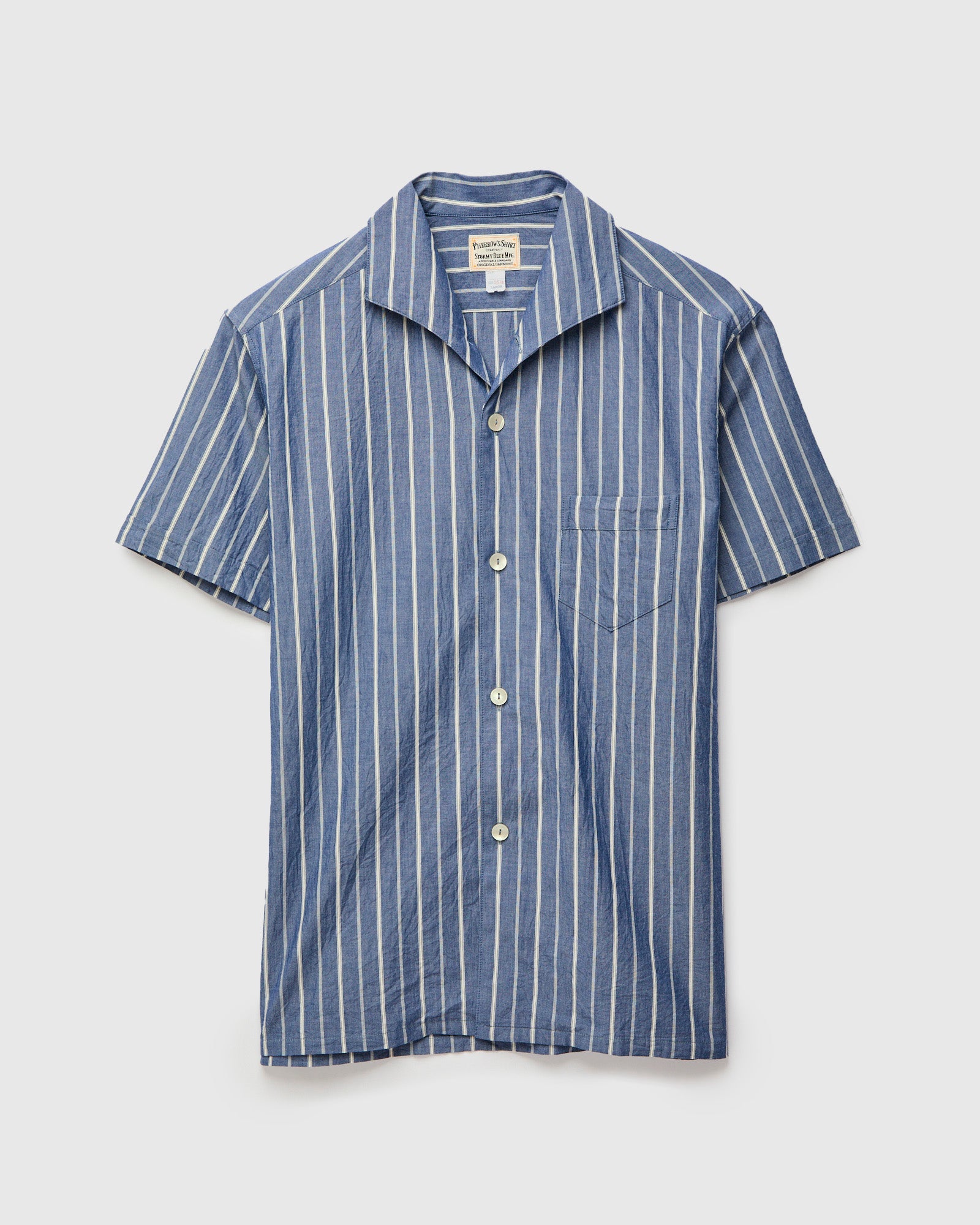 人文 C.O.B. Italian Collar Shirt Italian Collar Shirt in Navy Stripe – Blue Owl Workshop