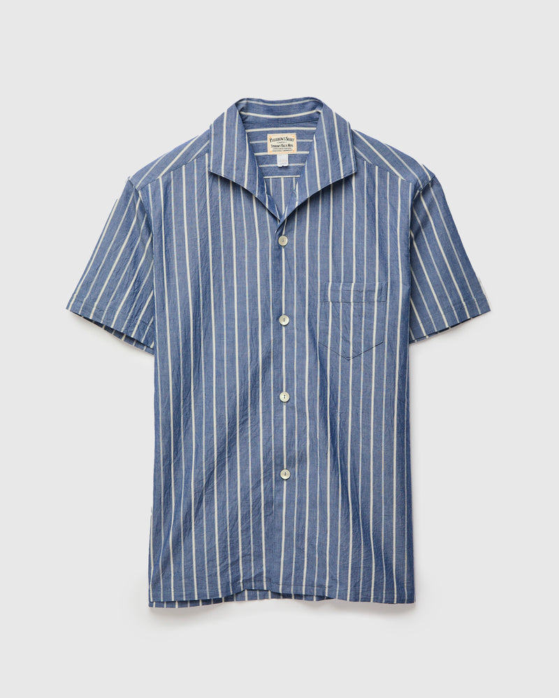 Italian Collar Shirt in Navy Stripe Blue Owl Workshop Italian Collar Shirt in Navy Stripe Blue Owl Workshop