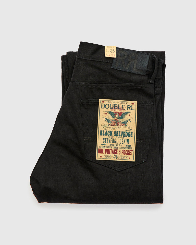 15oz Rinsed Black Selvedge Denim Vintage 5-Pocket Full Straight