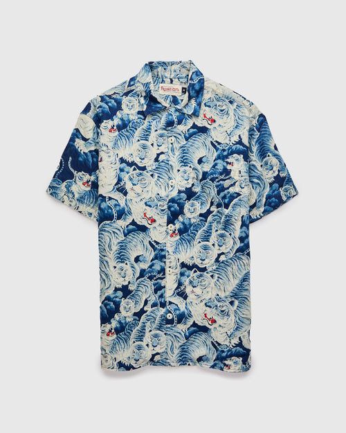 Ice Tiger Hawaiian Shirt in Indigo