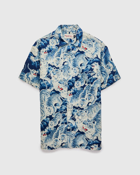 Ice Tiger Hawaiian Shirt in Indigo – Blue Owl Workshop