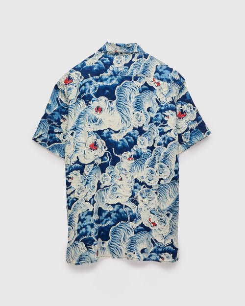 Ice Tiger Hawaiian Shirt in Indigo