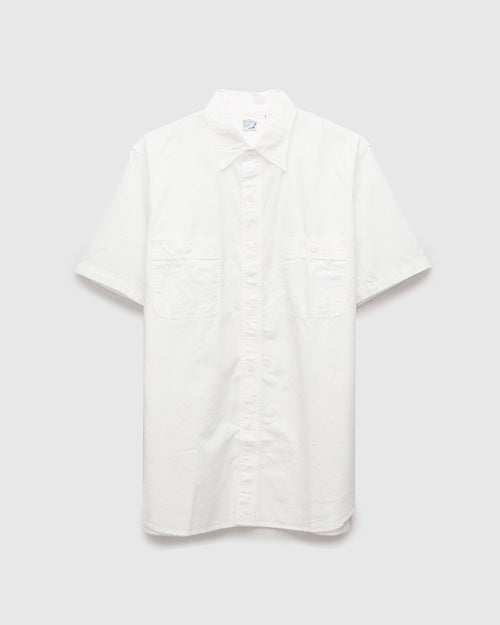 Short Sleeve Work Shirt in White Chambray