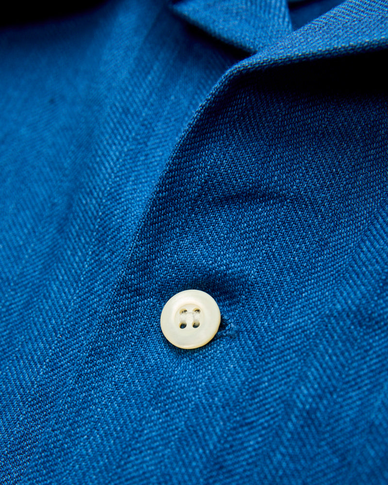 "Asagi" Herringbone Short Sleeve Shirt in Natural Indigo