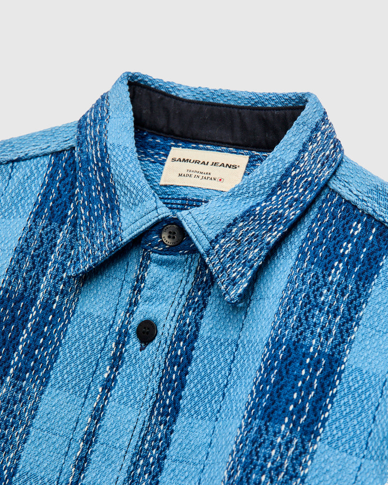"Rain Kasuri" Sashiko Workshirt in Natural Indigo