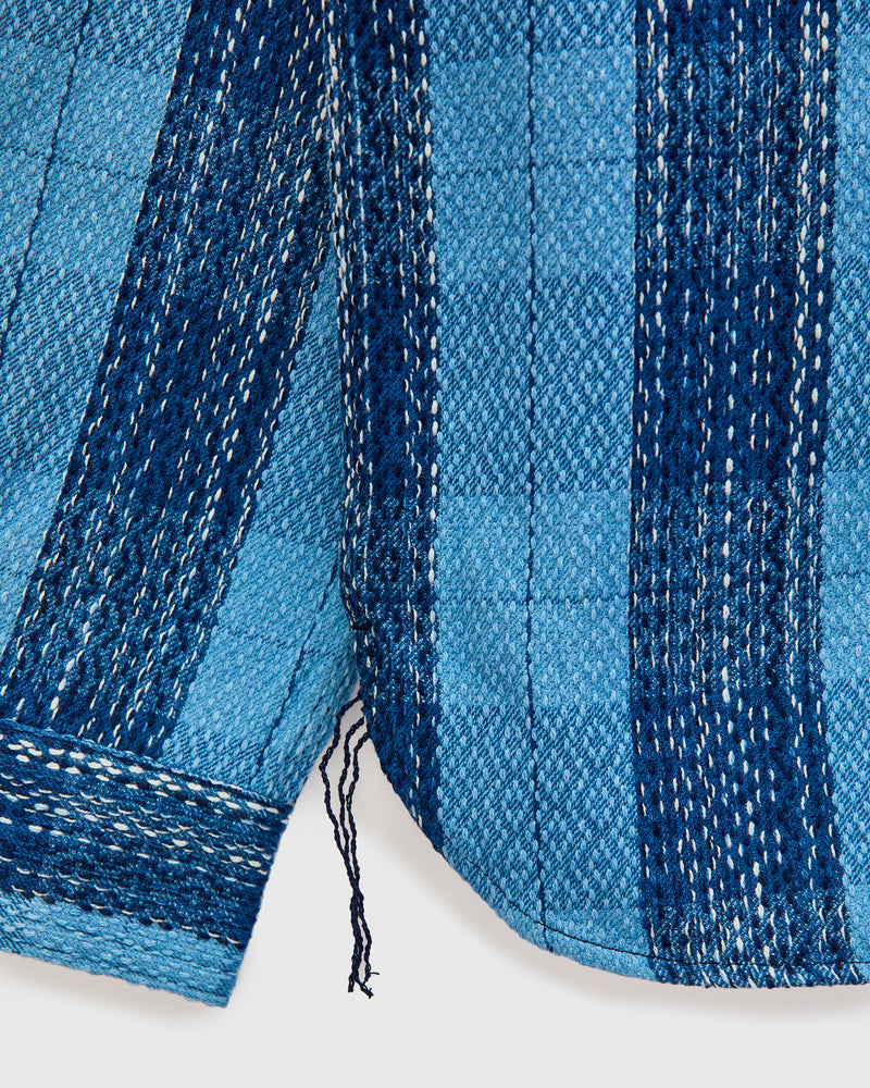 "Rain Kasuri" Sashiko Workshirt in Natural Indigo