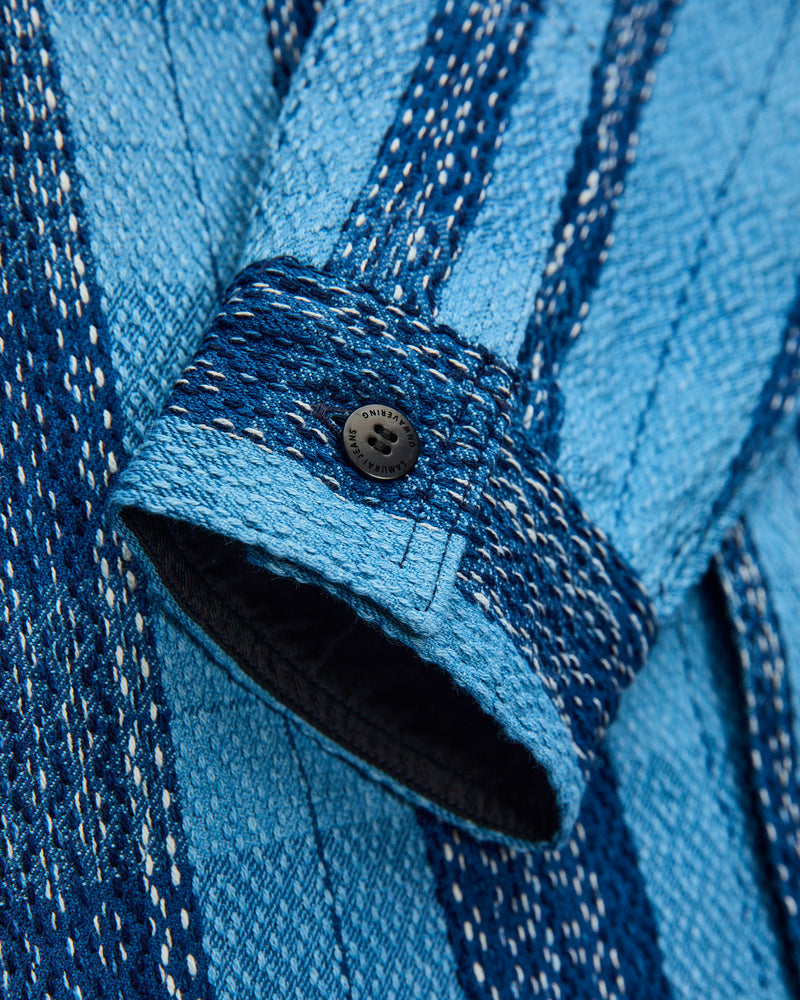 "Rain Kasuri" Sashiko Workshirt in Natural Indigo