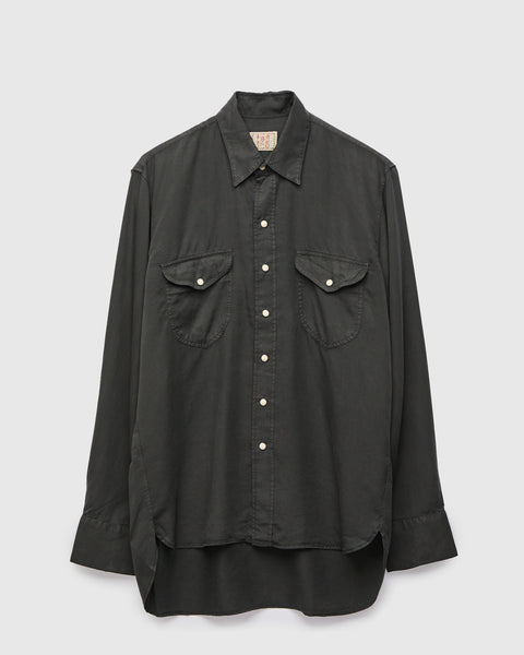 Tencel Gabardine Pearlsnap Shirt in Faded Black – Blue Owl Workshop