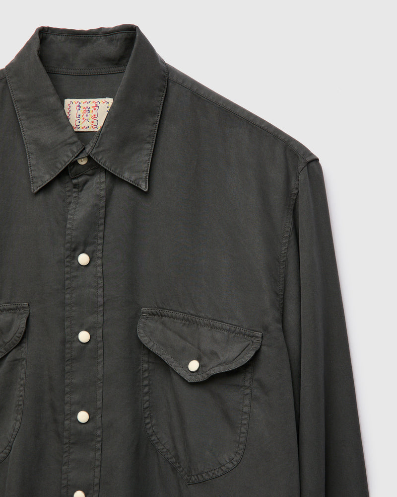 Tencel Gabardine Pearlsnap Shirt in Faded Black