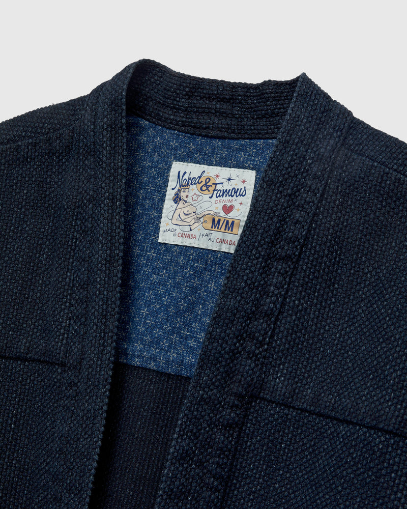 "Sashiko Stitch" Kimono Shirt in Indigo