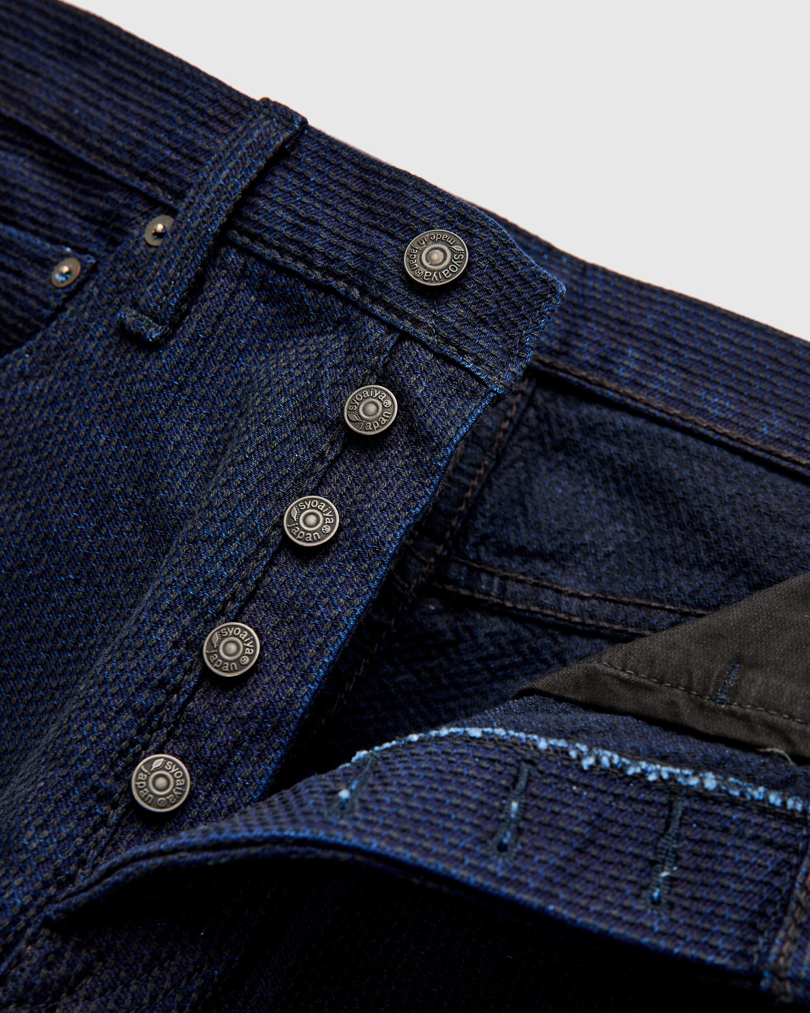 1178-ID Indigo x Black Sashiko Denim - Regular Straight Fit – Blue
