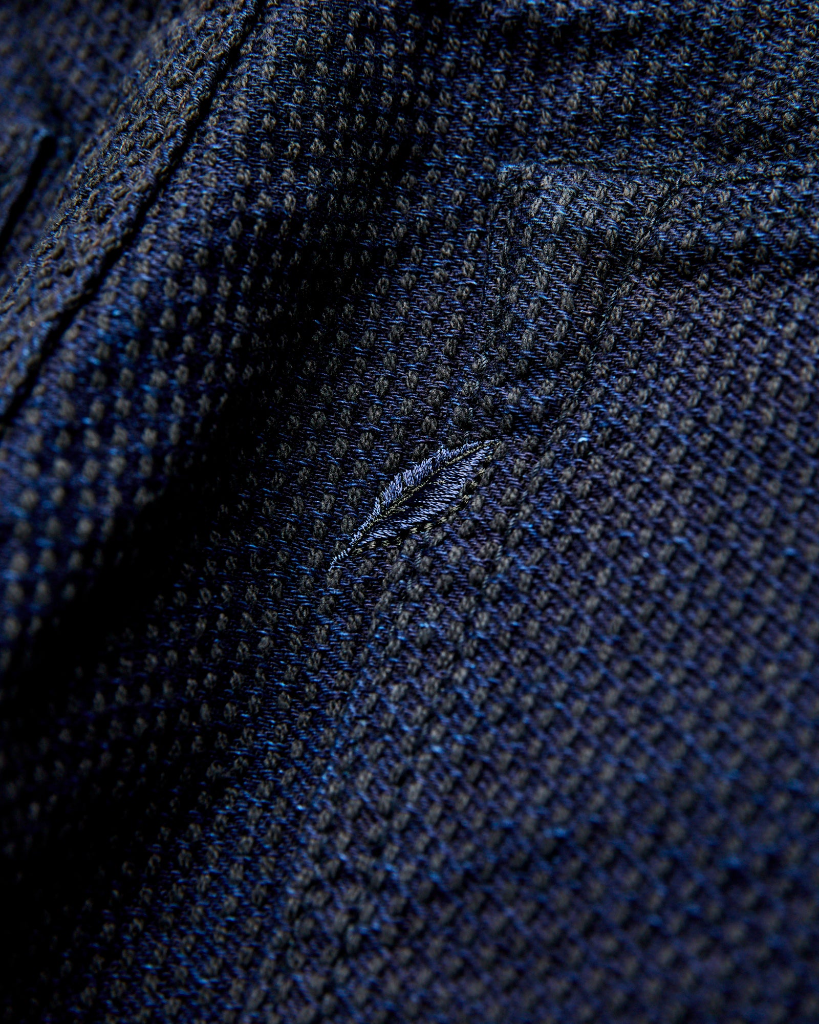 画材 Indigo Genuine 1177-ID Indigo x Black Sashiko Denim - Relaxed Tapered Fit – Blue